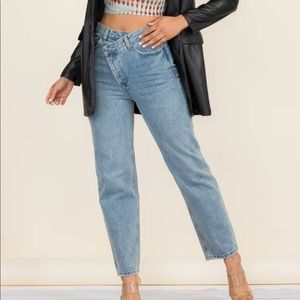 crossover high waisted mom jeans